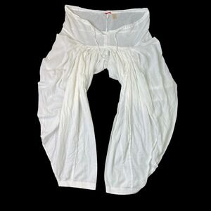 W for Woman 100% Cotton Draped Harem Dhoti Pants Medium White Drawstring Boho